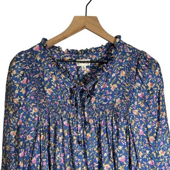 Wonderly Floral Blouse XL Pullover 3/4 Sleeve Smocked Cottagecore Peasant - Picture 2 of 16